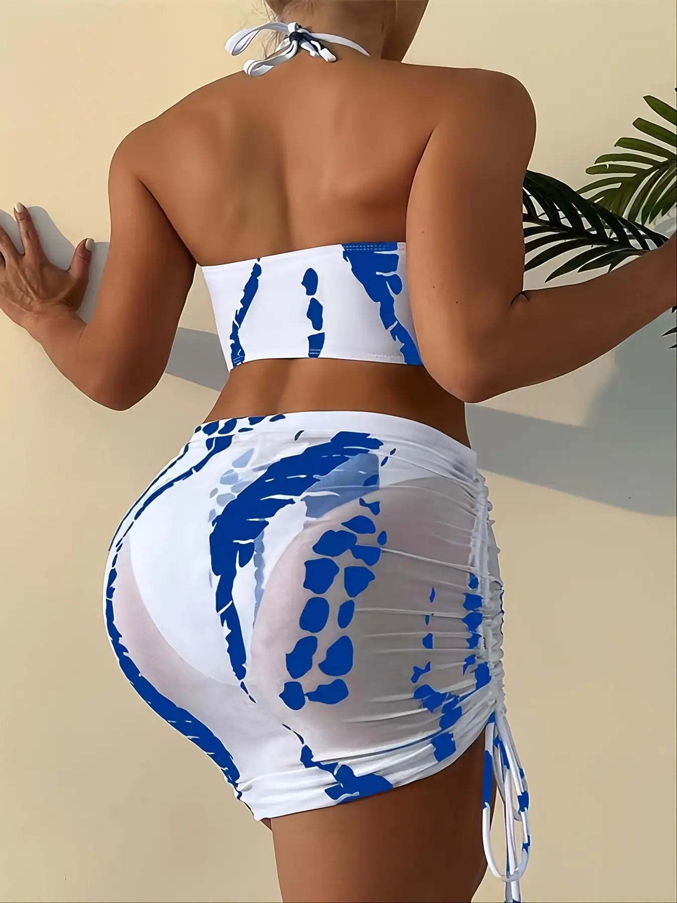Conjunto Bikini 3 Piezas Corte Alto Tie-Dye Halter con Aros - High Trend Coture