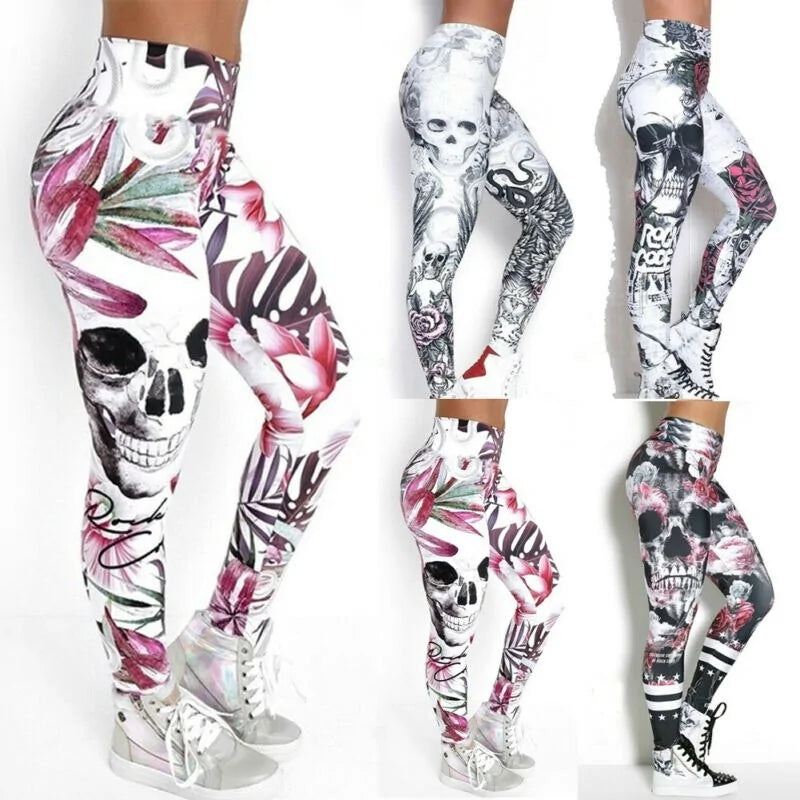 Leggings con Estampado 3D de Cabeza de Calavera - High Trend Coture