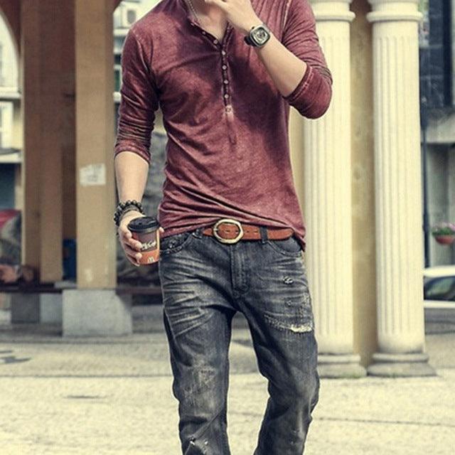 Camiseta Henley Hombre con Botones - High Trend Coture