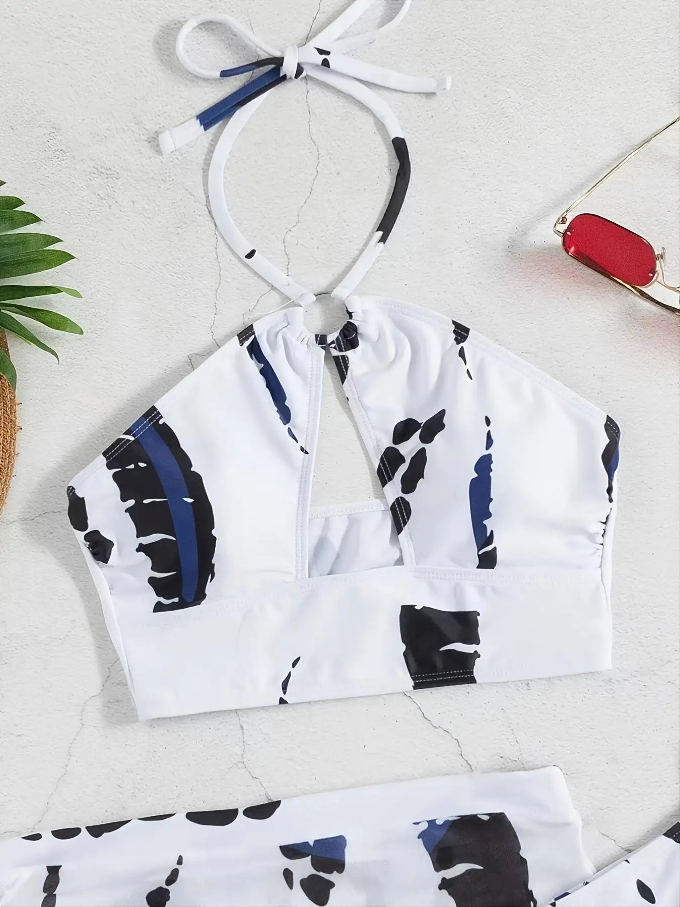 Conjunto Bikini 3 Piezas Corte Alto Tie-Dye Halter con Aros - High Trend Coture