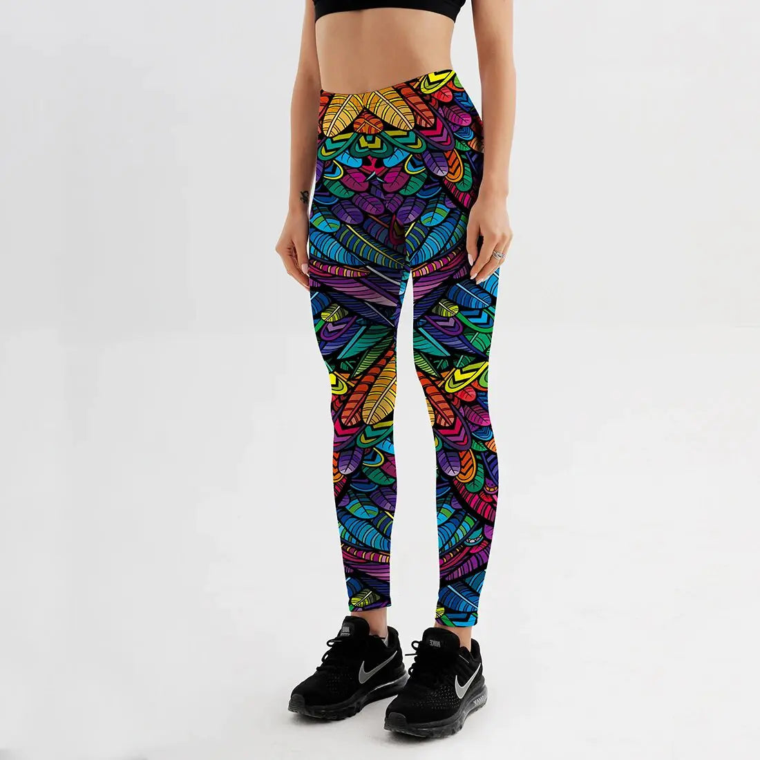 Leggings Push Up con Estampado de Calaveras y Hojas Coloridas - High Trend Coture