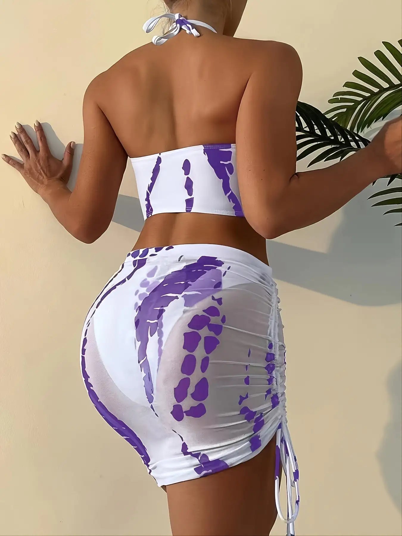 Conjunto Bikini 3 Piezas Corte Alto Tie-Dye Halter con Aros - High Trend Coture