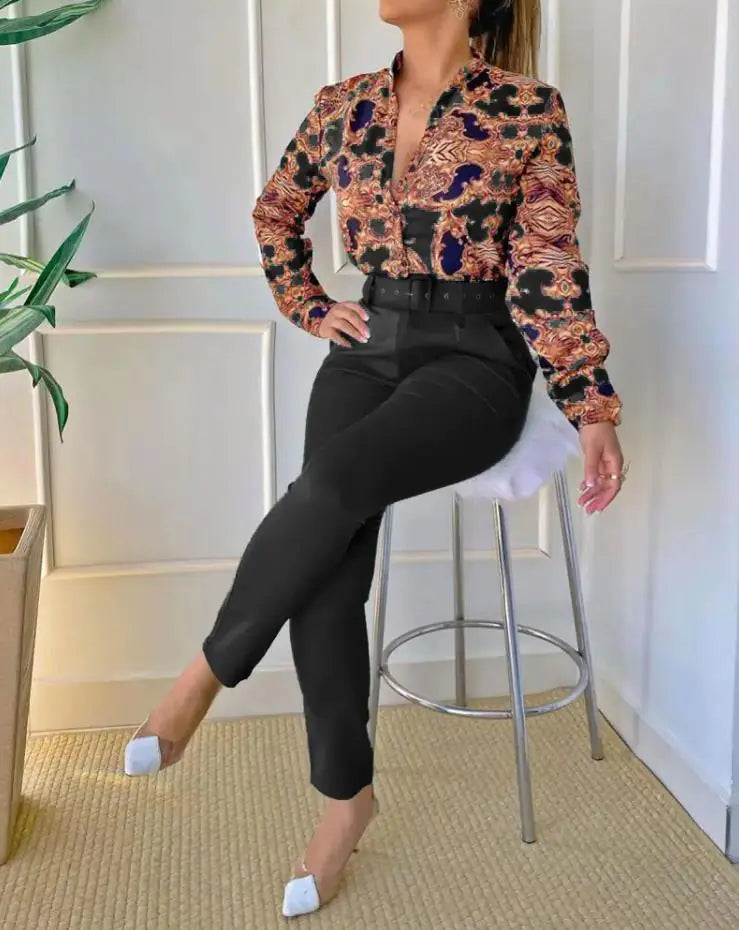 Conjunto elegante dos piezas pantalon y blusa - High Trend Coture