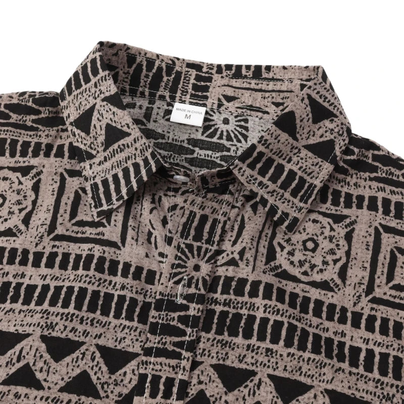 Camisa de Manga Corta para Hombre con Estampado Étnico de Algodón - High Trend Coture