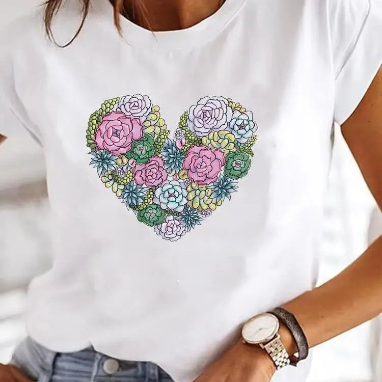 Camiseta Mujer Estampada Manga Corta Casual Y2K