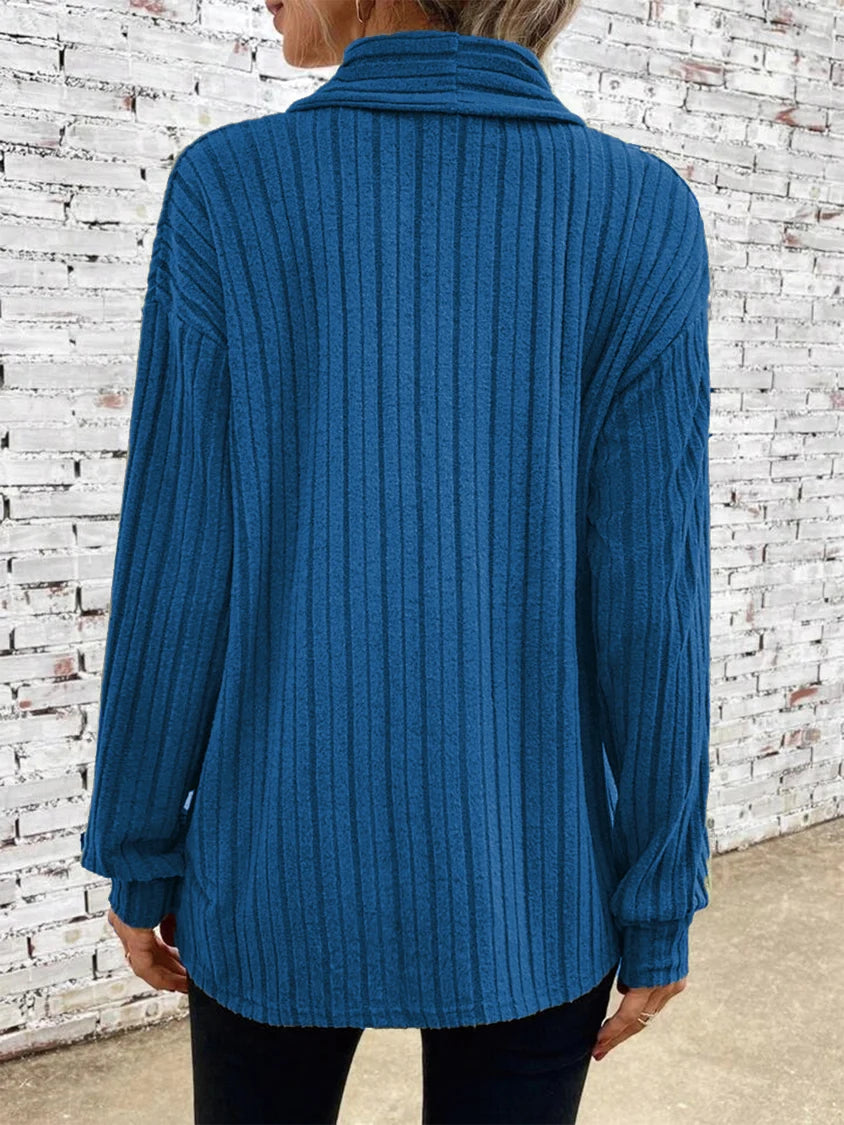 Cárdigan Acanalado de Punto Abierto Color Sólido