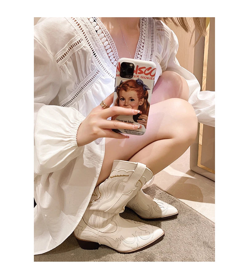 Botas de Mujer Estilo Cowboy Bordadas de Caña Alta