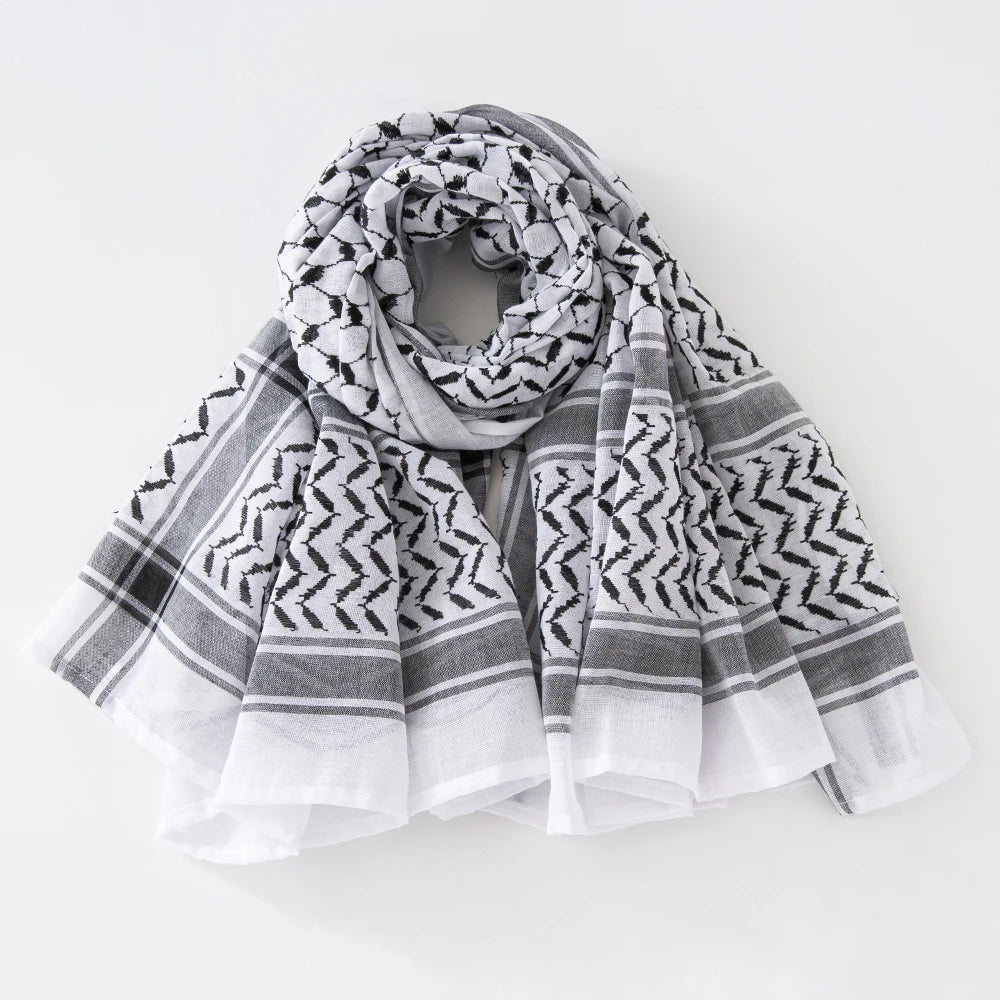 Pañuelo Árabe Tradicional Palestino Blanco y Negro Keffiyeh Arafat Unisex