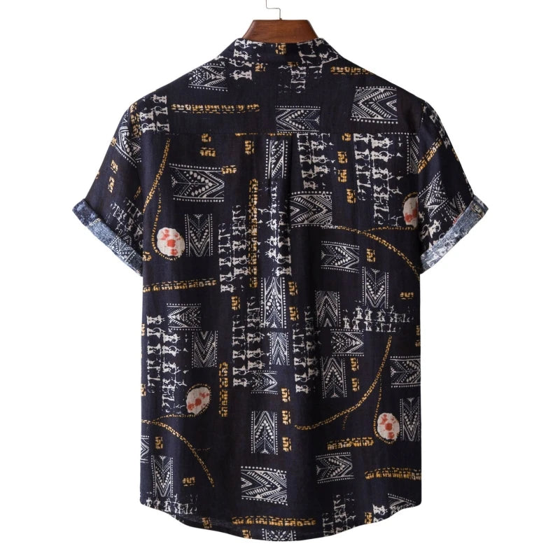 Camisa de Manga Corta para Hombre con Estampado Boho de Cuello Redondo - High Trend Coture