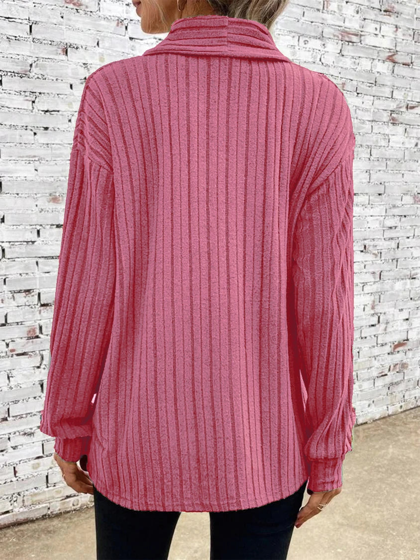 Cárdigan Acanalado de Punto Abierto Color Sólido