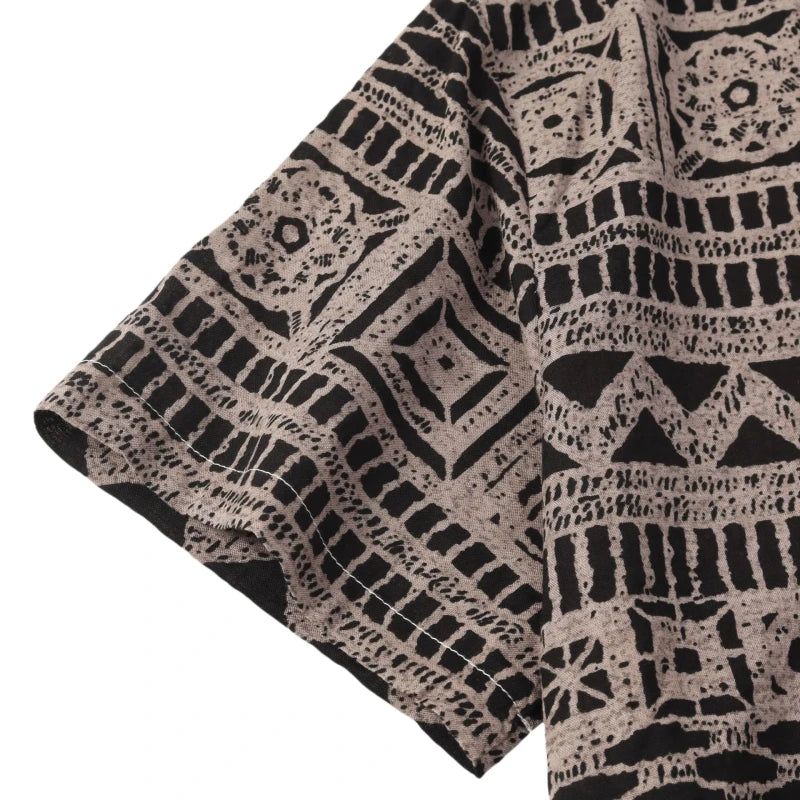 Camisa de Manga Corta para Hombre con Estampado Étnico de Algodón - High Trend Coture