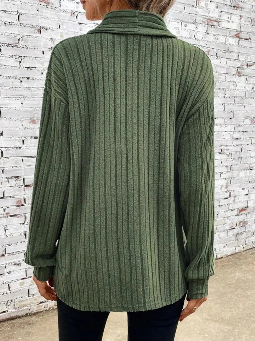 Cárdigan Acanalado de Punto Abierto Color Sólido