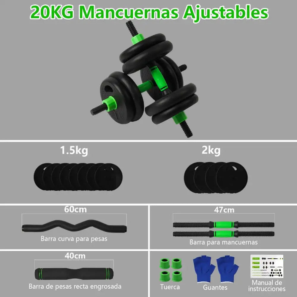 Juego de Mancuernas Ajustables Multifuncionales 4 en 1
