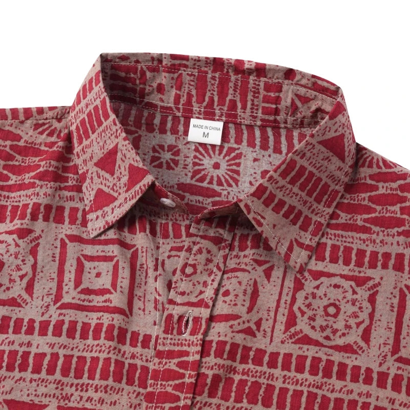 Camisa de Manga Corta para Hombre con Estampado Étnico de Algodón - High Trend Coture