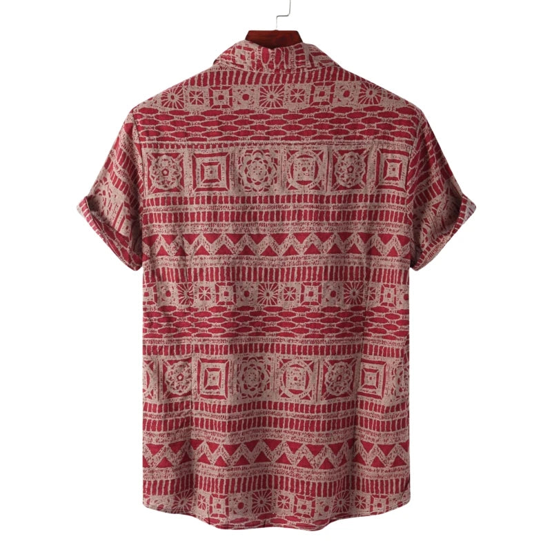 Camisa de Manga Corta para Hombre con Estampado Étnico de Algodón - High Trend Coture