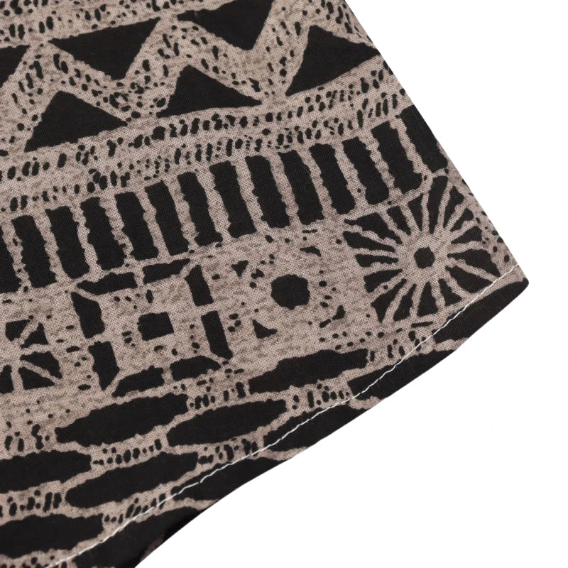 Camisa de Manga Corta para Hombre con Estampado Étnico de Algodón - High Trend Coture