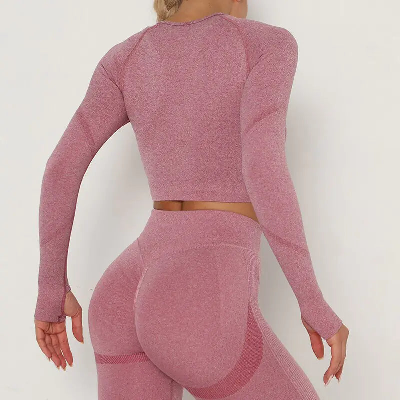 Crop Top Deportivo de Manga Larga y Cuello Redondo Transpirable - High Trend Coture