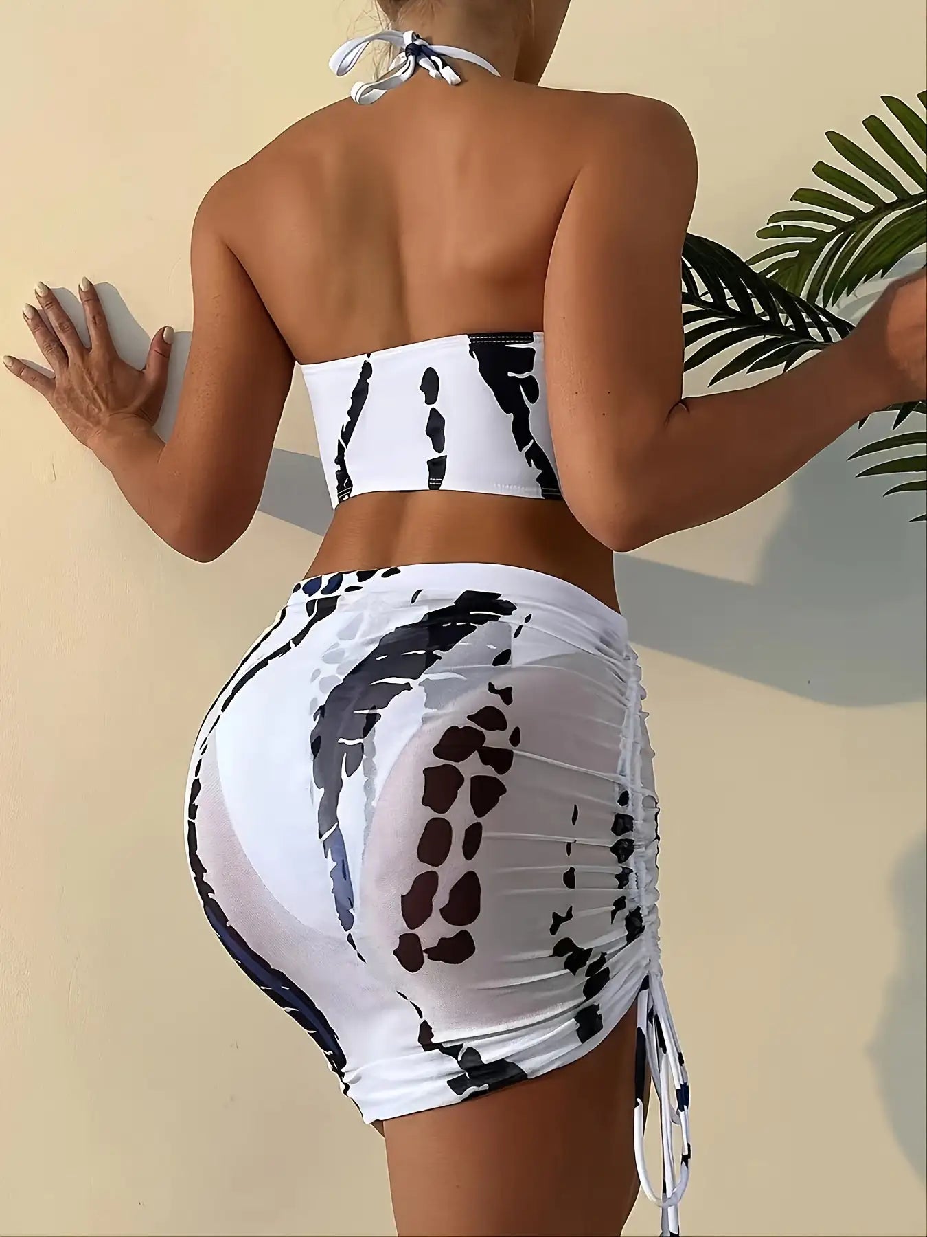Conjunto Bikini 3 Piezas Corte Alto Tie-Dye Halter con Aros - High Trend Coture
