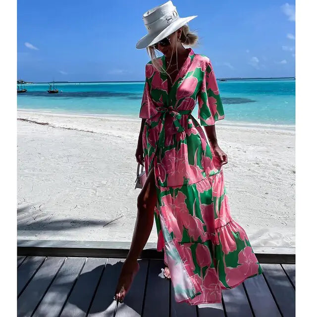 Vestido Estampado Cover-Up con Bikini a Juego - High Trend Coture