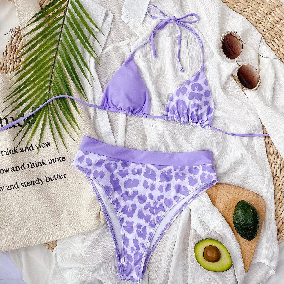 Bikini con Estampado de Leopardo Morado - High Trend Coture
