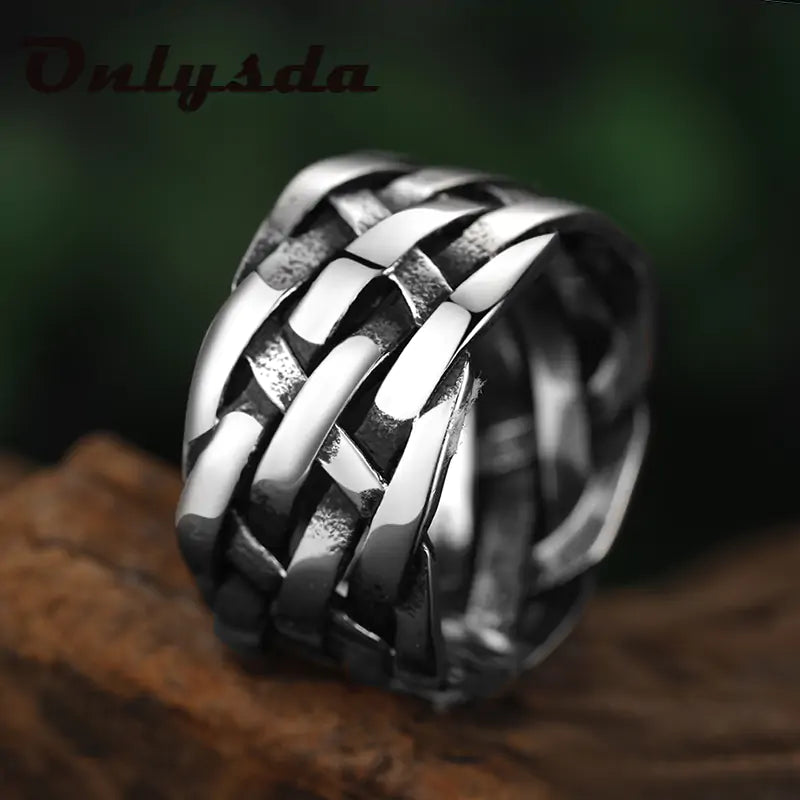 Vintage Weave Stainless Steel Rings - High Trend Coture