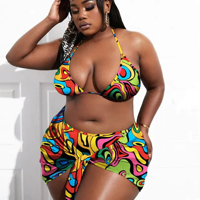 Conjunto de Traje de Baño de 3 Piezas Talla Grande - High Trend Coture