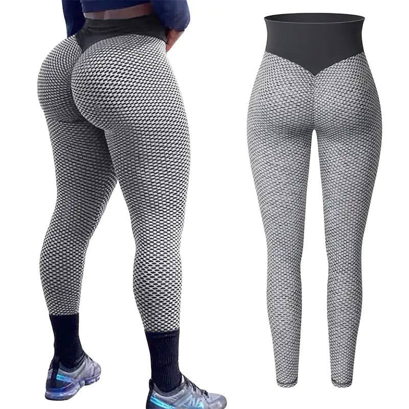 Leggings Push Up de Cintura Alta con Textura de Panal de Abeja - High Trend Coture