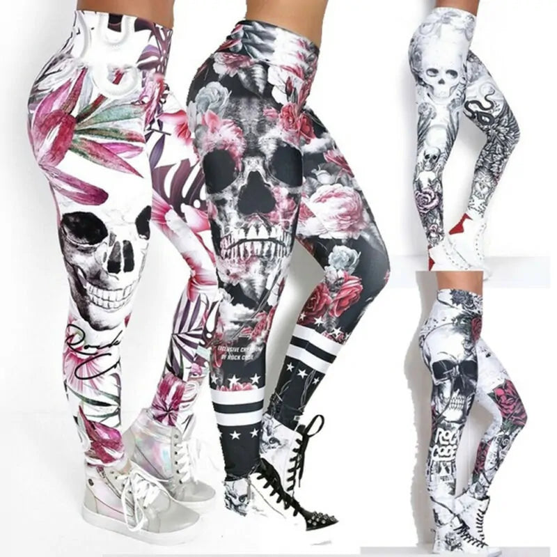 Leggings con Estampado 3D de Cabeza de Calavera - High Trend Coture