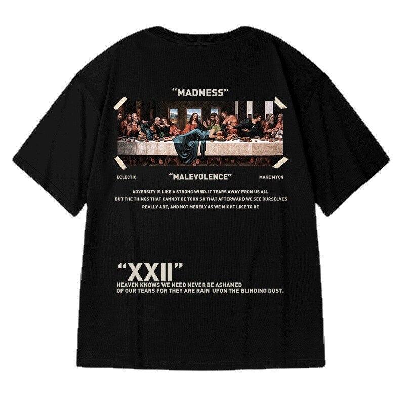 Camiseta Oversize Manga Corta con Estampado La Última Cena - High Trend Coture