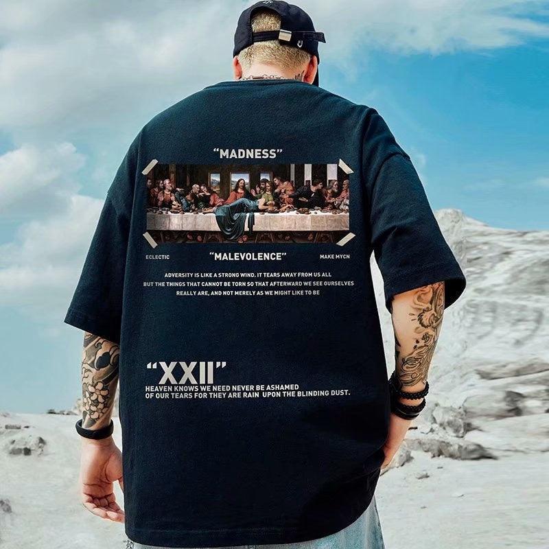 Camiseta Oversize Manga Corta con Estampado La Última Cena - High Trend Coture