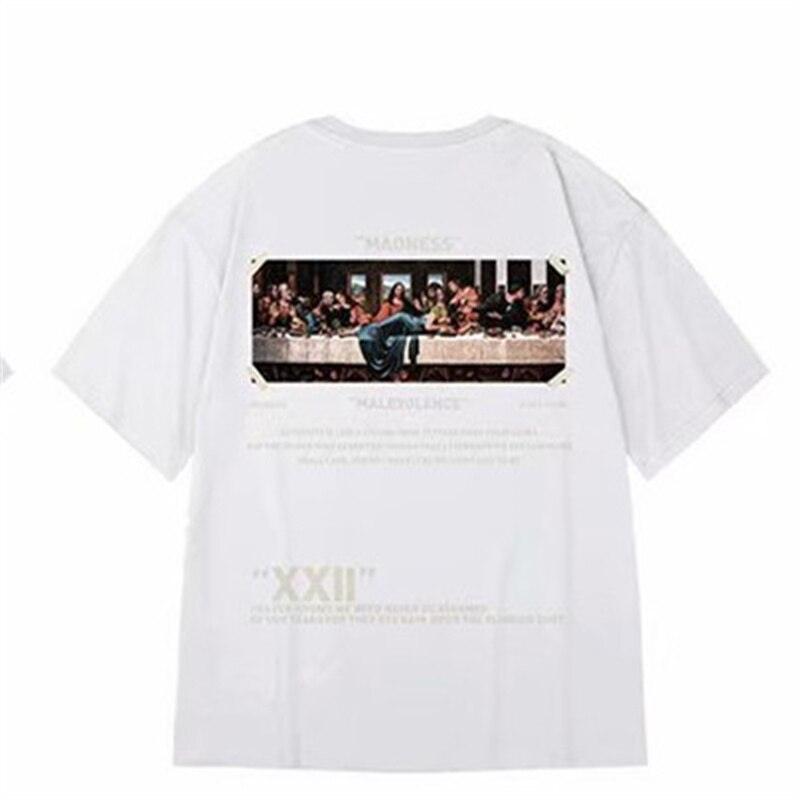 Camiseta Oversize Manga Corta con Estampado La Última Cena - High Trend Coture