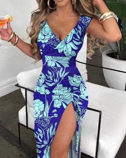 Vestido de Tirantes Cuello en V con Abertura Lateral - High Trend Coture