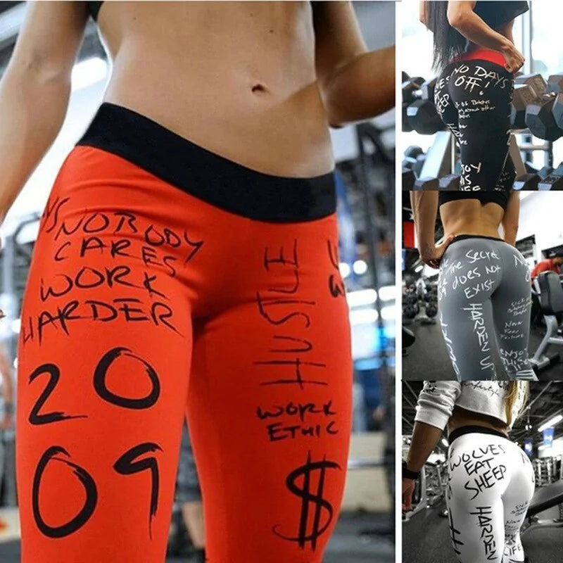 Leggings de Cintura Alta con Estampado de Letras - High Trend Coture