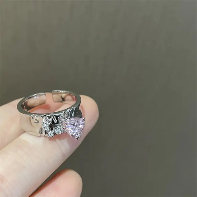 Crystal Love Heart Open Rings - High Trend Coture