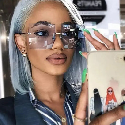 Oversized Rimless Square Sunglasses - High Trend Coture