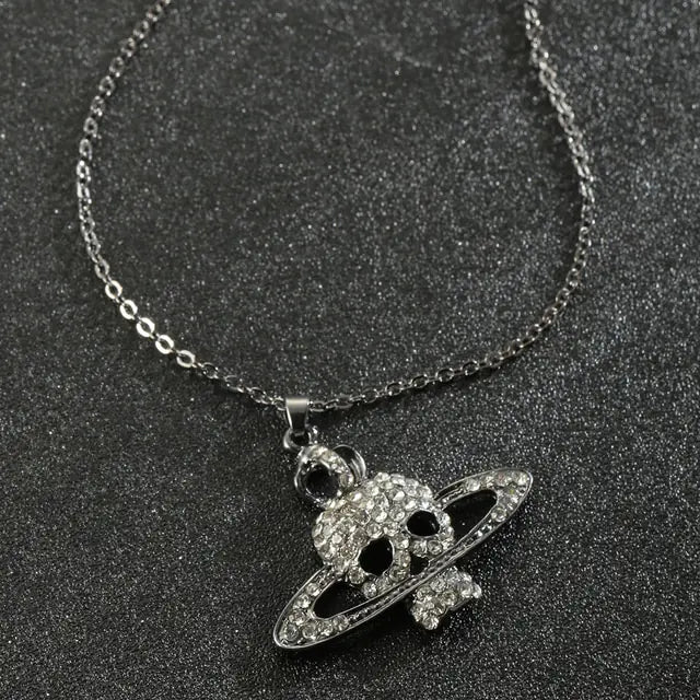 Skull Cross Saturn Necklace - High Trend Coture