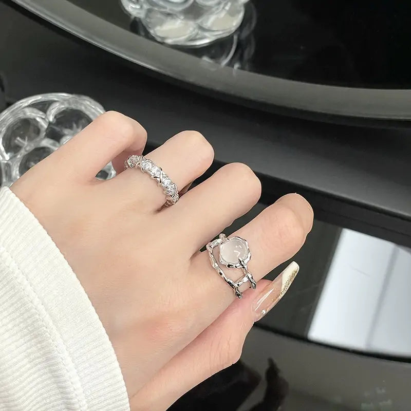 Crystal Opal Star Open Rings - High Trend Coture