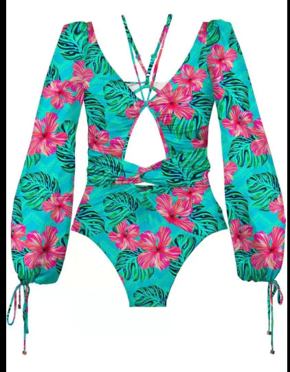Bañador Vintage Estampado con Manga Larga - High Trend Coture