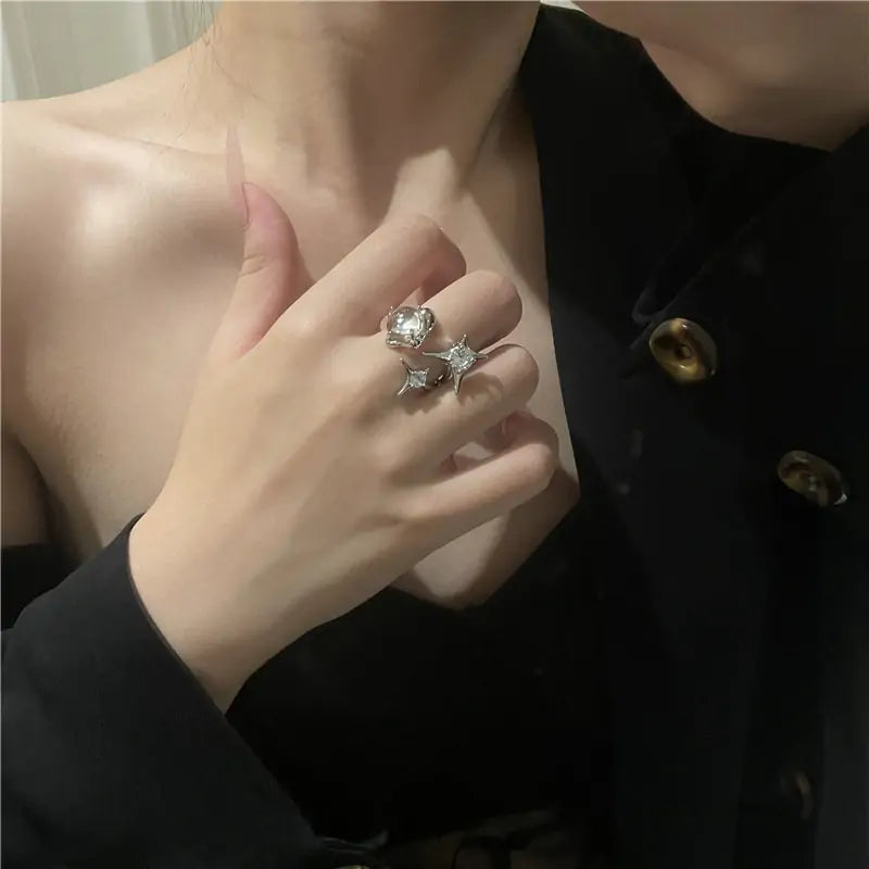Crystal Opal Star Open Rings - High Trend Coture