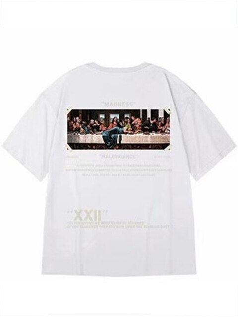 Camiseta Oversize Manga Corta con Estampado La Última Cena - High Trend Coture