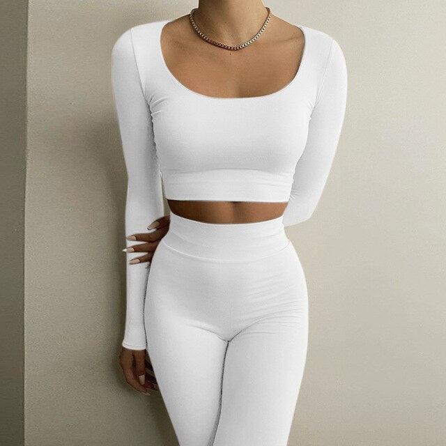 Conjunto Deportivo Crop Top Manga Larga + Leggings Cintura Alta - High Trend Coture