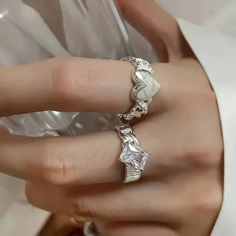 Crystal Love Heart Open Rings - High Trend Coture