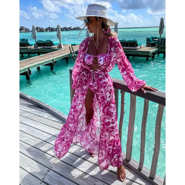 Vestido Estampado Cover-Up con Bikini a Juego - High Trend Coture