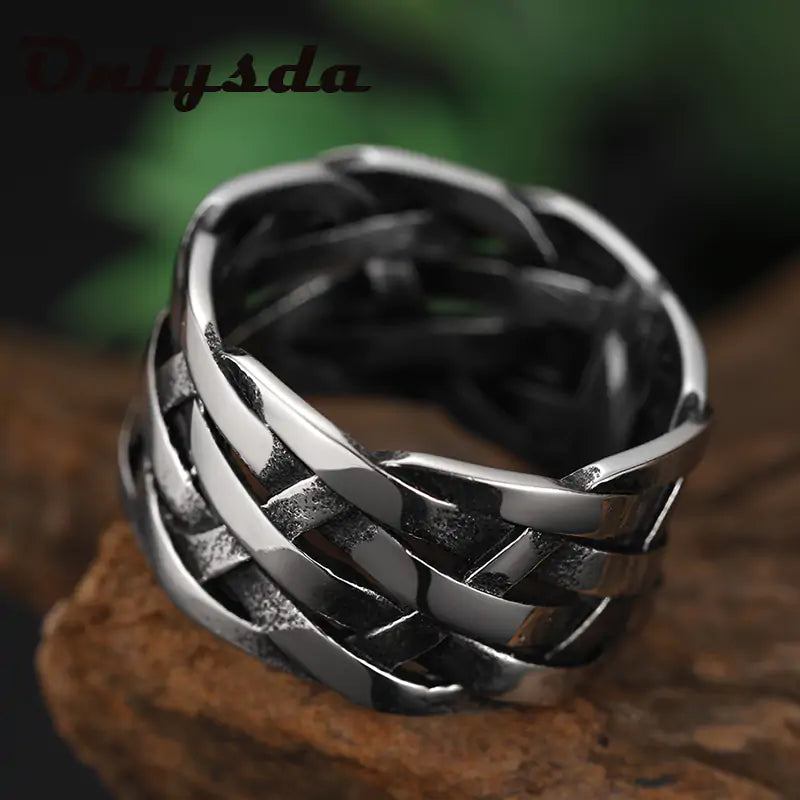 Vintage Weave Stainless Steel Rings - High Trend Coture