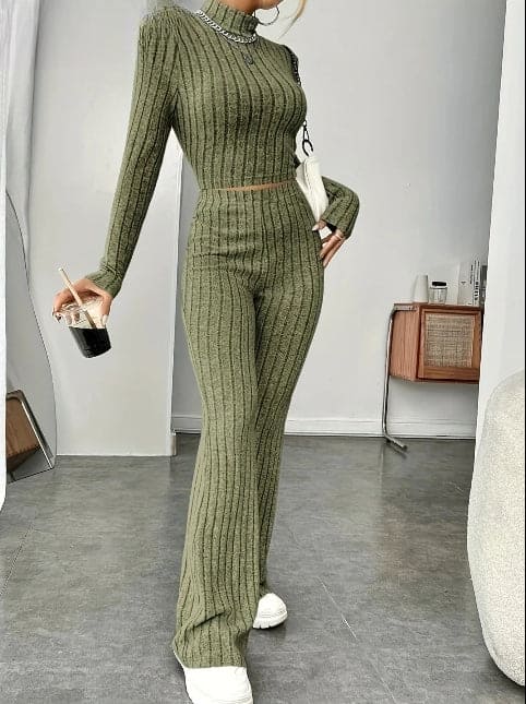 Conjunto de dos piezas para Mujer Pantalón y Jersey Acanalado