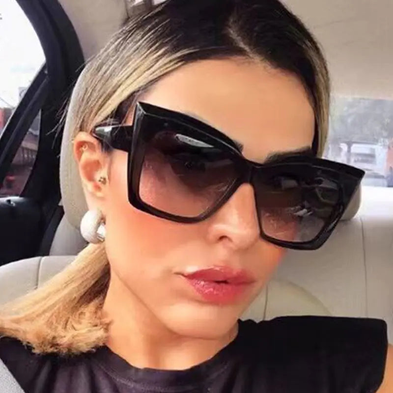 Rectangle Big Frame Cat Eye Sunglasses - High Trend Coture