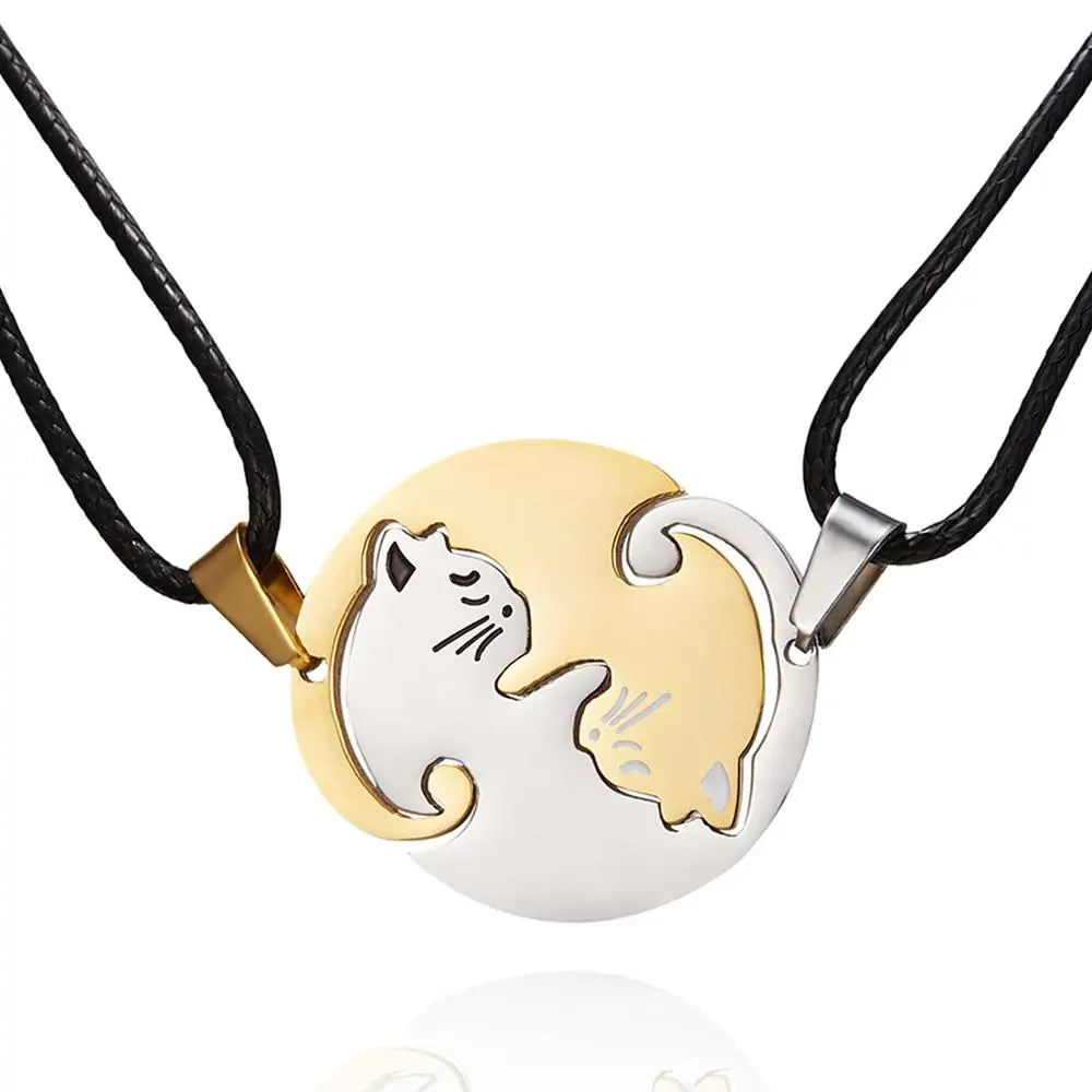 Vintage Couples Yin Yang Corollary Cat Pendant Necklace - High Trend Coture