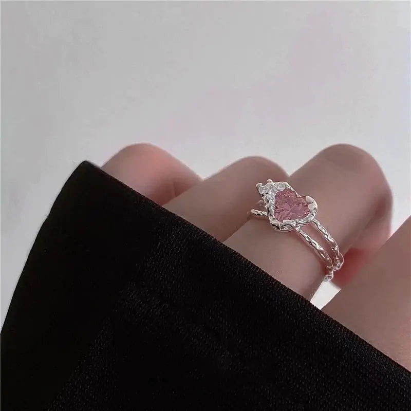 Crystal Love Heart Open Rings - High Trend Coture