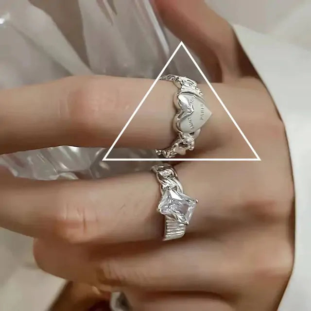 Crystal Love Heart Open Rings - High Trend Coture