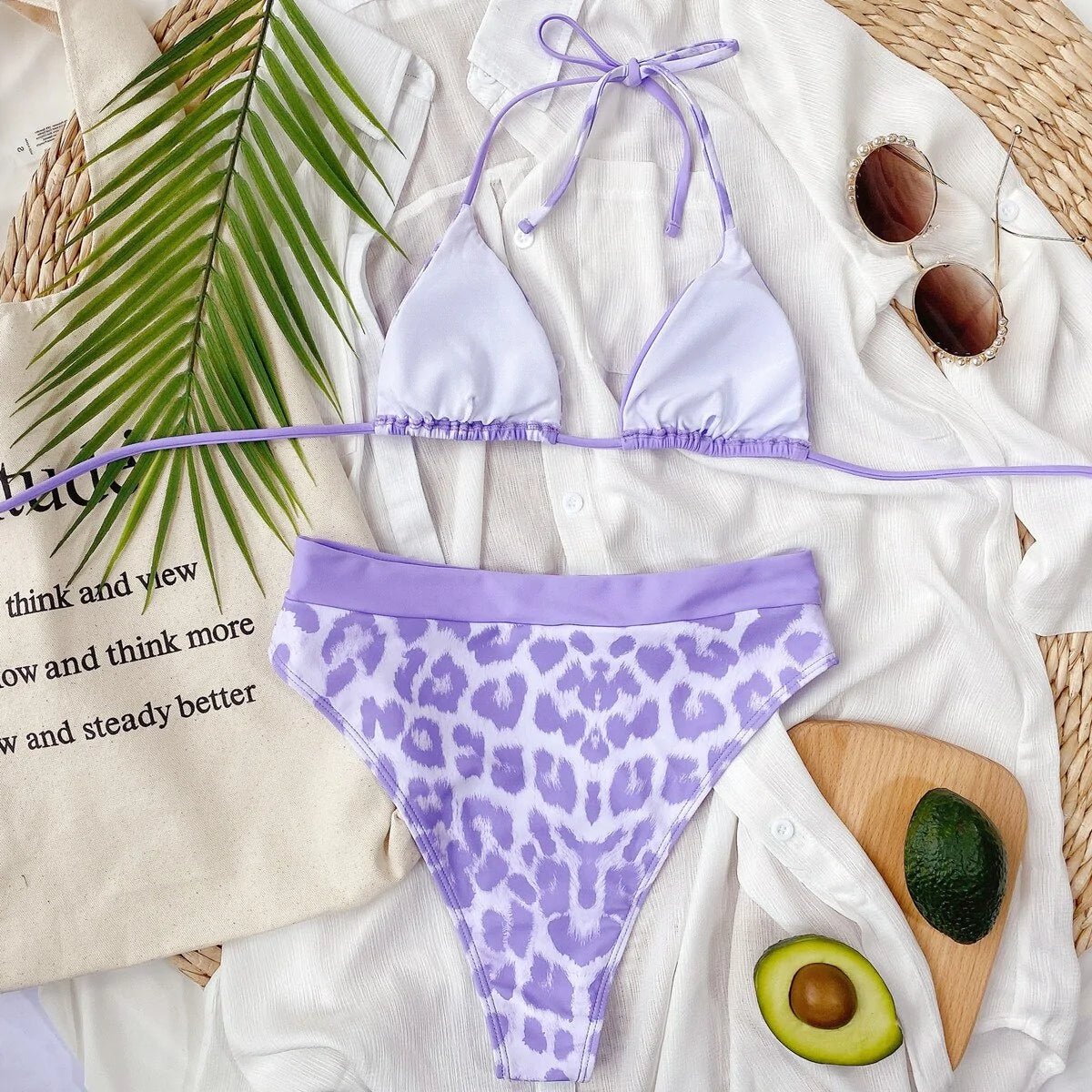 Bikini con Estampado de Leopardo Morado - High Trend Coture